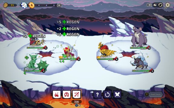 Screenshot from the game Dicefolk showing a battle.