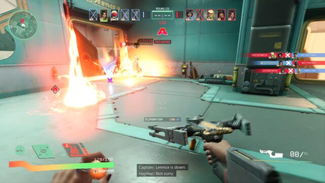 Screenshot of the game Concord where the player is playing as Haymar and has thrown a firewall bomb at Vale.