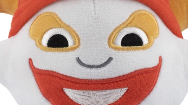 A plushie close-up of Jimbo, the mascot of Balatro.