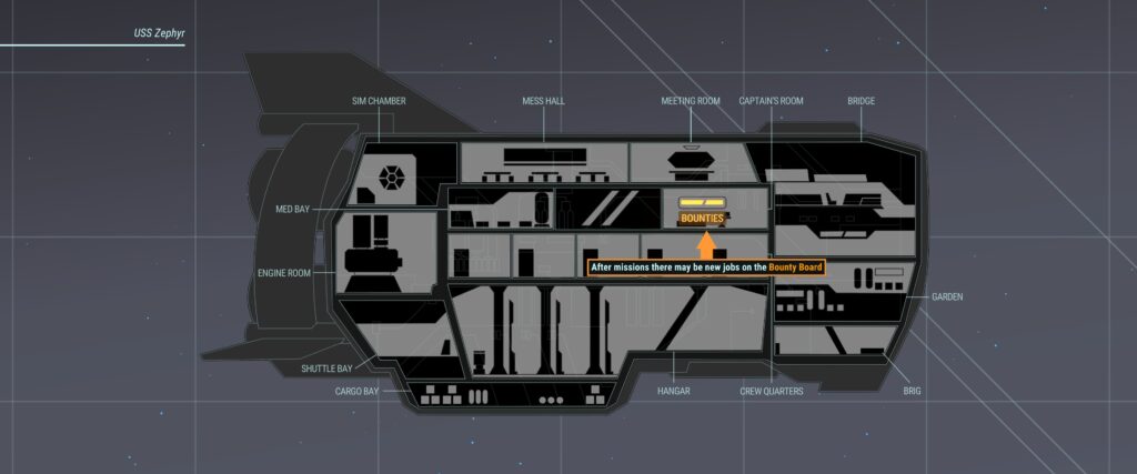 A screenshot from the game Battle Suit Aces showing the USS Zephyr