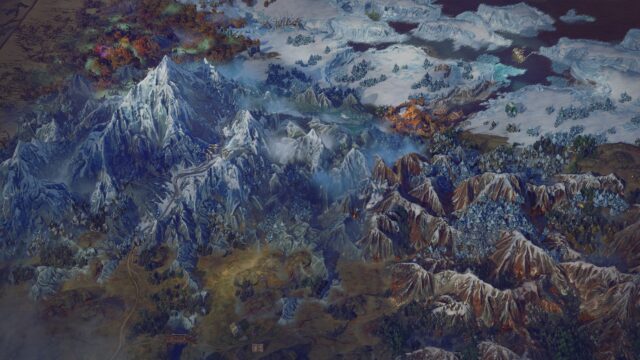 A screenshot of the world map in the game Frosthaven.