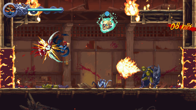 Screenshot of the game Ninja Gaiden: Ragebound. Kenji attacking something.
