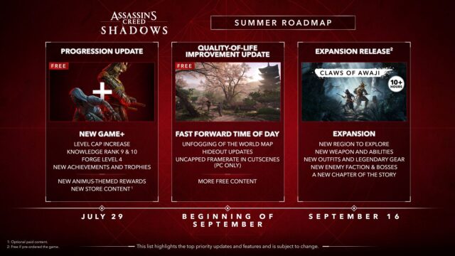 Assassins Creed Shadows Summer Roadmap