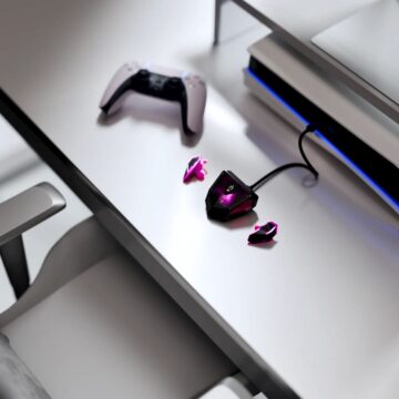 Sanwear-Gametype wireless gaming earbuds plugged into PS5