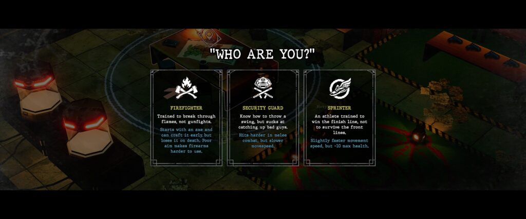 A screenshot from the game Whisper Mountain Outbreak with the Who Are You? prompt.