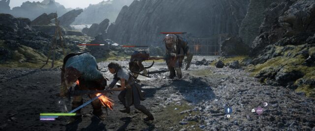 Screenshot of the game Echoes of the End. In the screenshot Ryn is fighting some baddies.