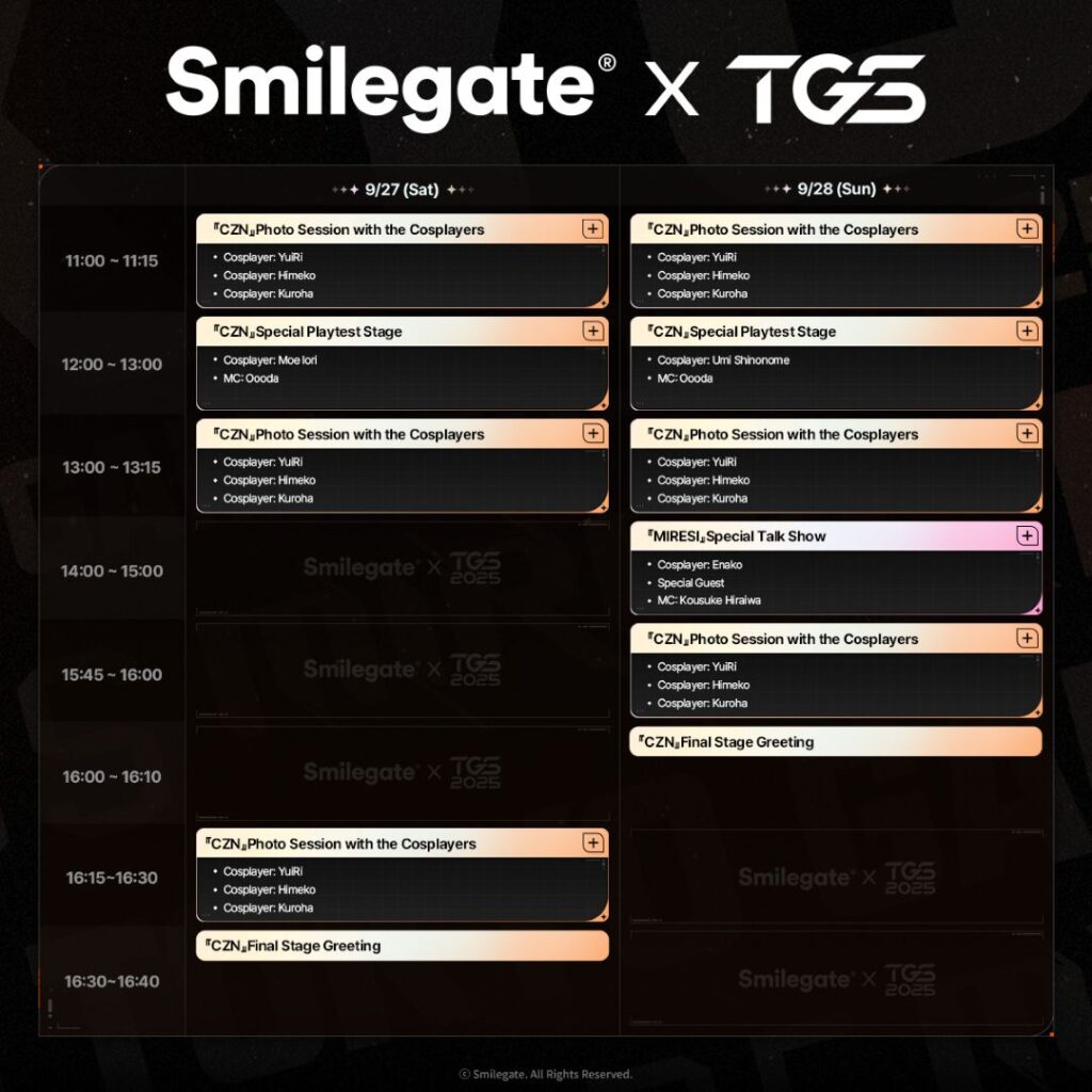 Smilegate at Tokyo Game Show schedule