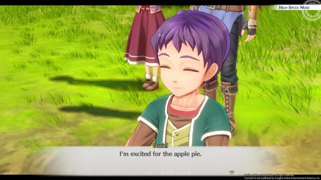 A screenshot from Trails in the Sky 1st Chapter showing some kid named Daniel wanting apple pie